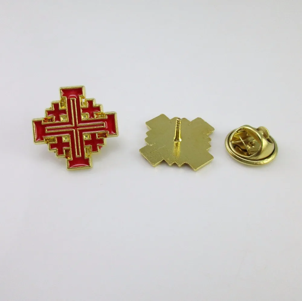 100pcs de Esmalte Rojo dorado Cruzados Cristianos de Jerusalén Cruz Pin con el Embrague de nuevo 1