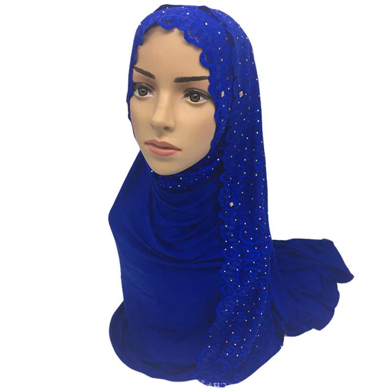 Algodón Musulmana Con Hiyab Bufanda De Las Mujeres Chal Islámica Turbante De Las Mujeres De Encaje Velo Musulmán Bufanda Chal De 10 Colores 1