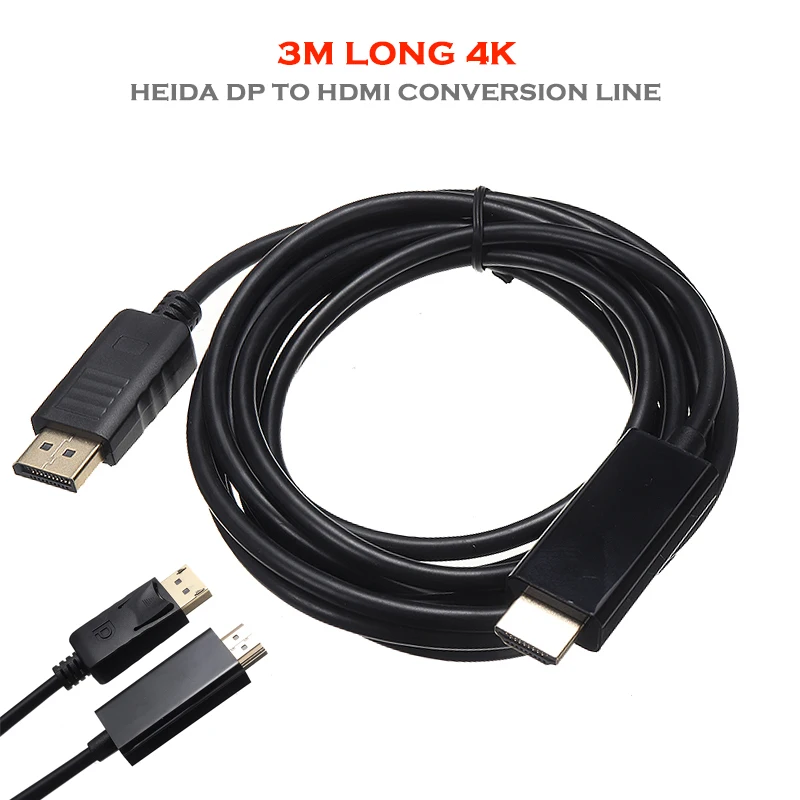 Nuevo 4K Displayport 1.2 DP Macho a HDMI Hembra Convertidor de 1080P Cable Adaptador para la PC del ordenador Portátil Negro de Audio Conector de Cables 3M 1