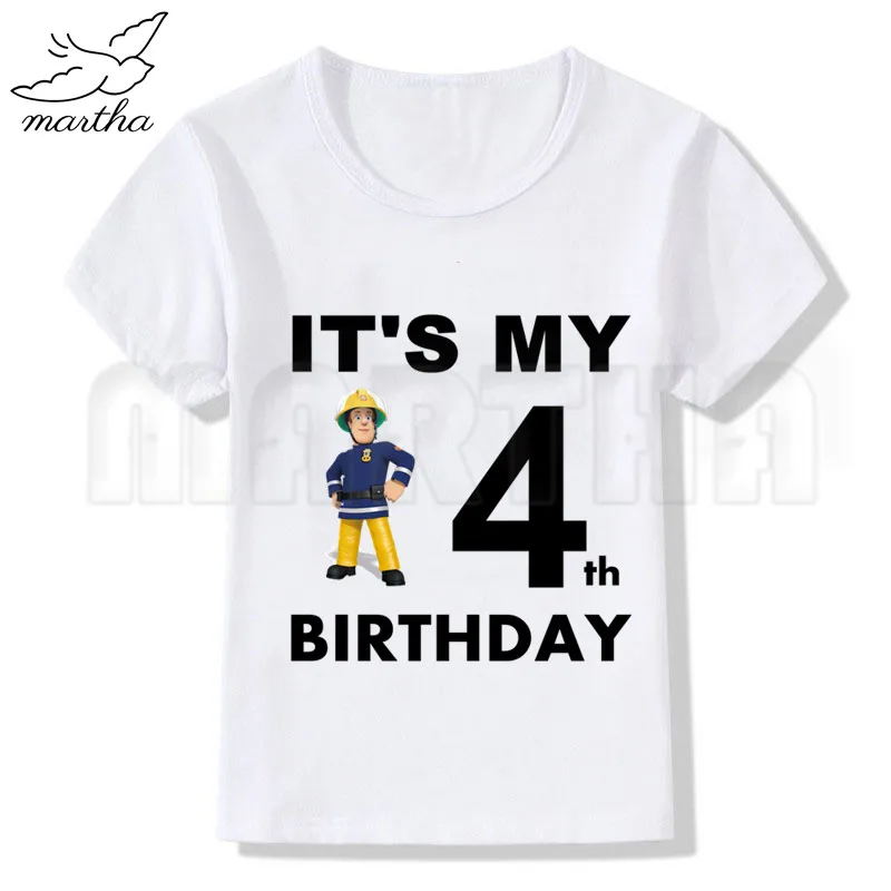 Fireman Sam Cumpleaños Niños T-shirt para Niños de dibujos animados Camiseta Divertida de la Impresión de las Niñas Camisetas Blancas 1