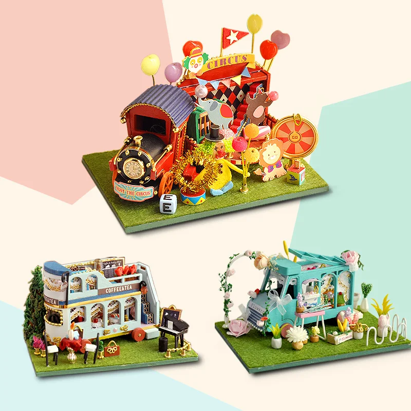 Nuevo DIY Mini Coche de la Tienda de Muñecas Mercado de la Noche de la Flor de Kanto Kit Montado en Miniatura, con Muebles de Casa de Muñecas, Juguetes para los Niños de las Niñas 1
