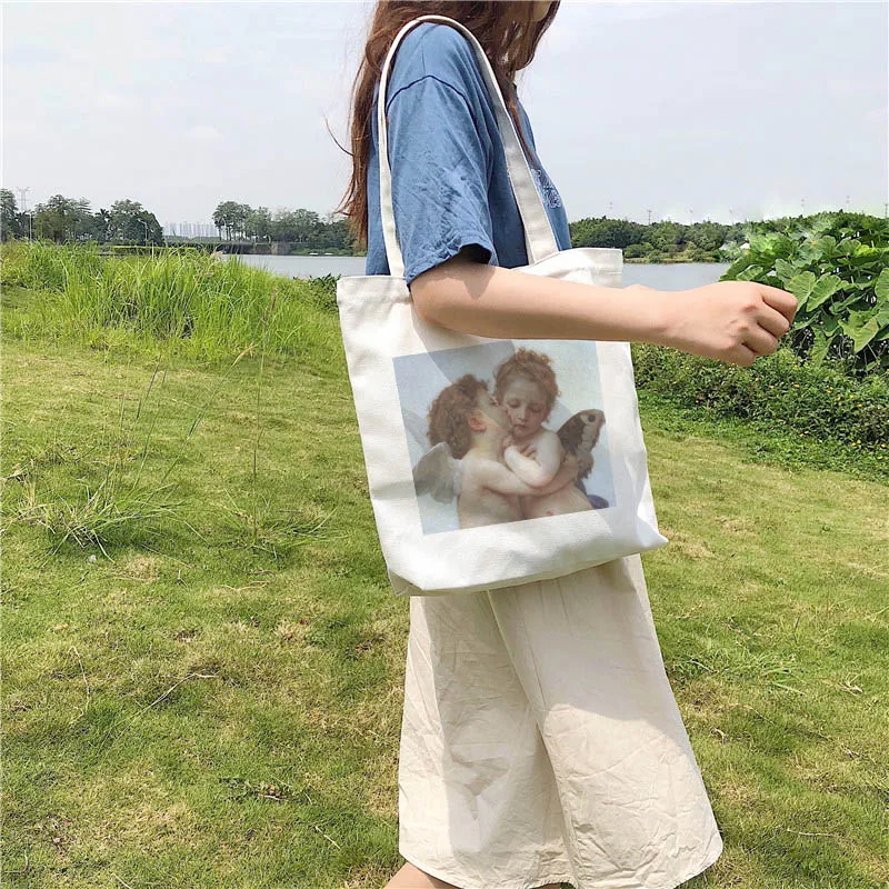 Vintage Ángel Harajuku ulzzang la impresión de las Mujeres de verano nueva bolsa de hombro de dibujos animados casual femenina Crossbody bolsa de diversión femenina bolsas de lona 1