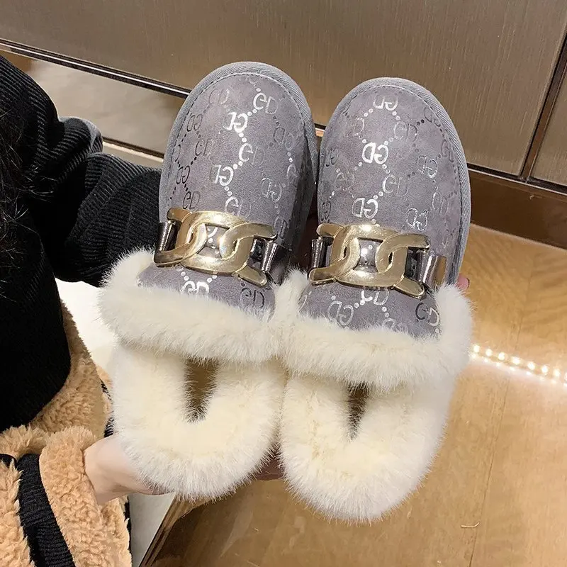 Invierno nueva moda plus de terciopelo zapatos de mujer de moda caliente botas de nieve de las plantas de los pies suaves cómodo antideslizante zapatos de algodón 1