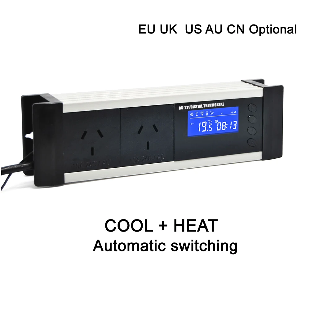 Doble salida de relé de la UE, reino unido, AU CN enchufe de efecto invernadero acuario digital controlador de termostato para refrigeración y calefacción 1