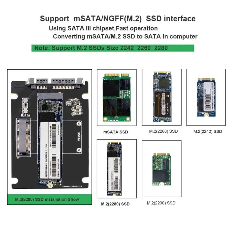 2 en 1 mSATA a SATA NGFF(M. 2) SATA3 Convertidor de Soporte de Adaptador mSATA/M. 2 NGFF SSD de estado sólido de la unidad de disco para Ordenador PC Caliente 1
