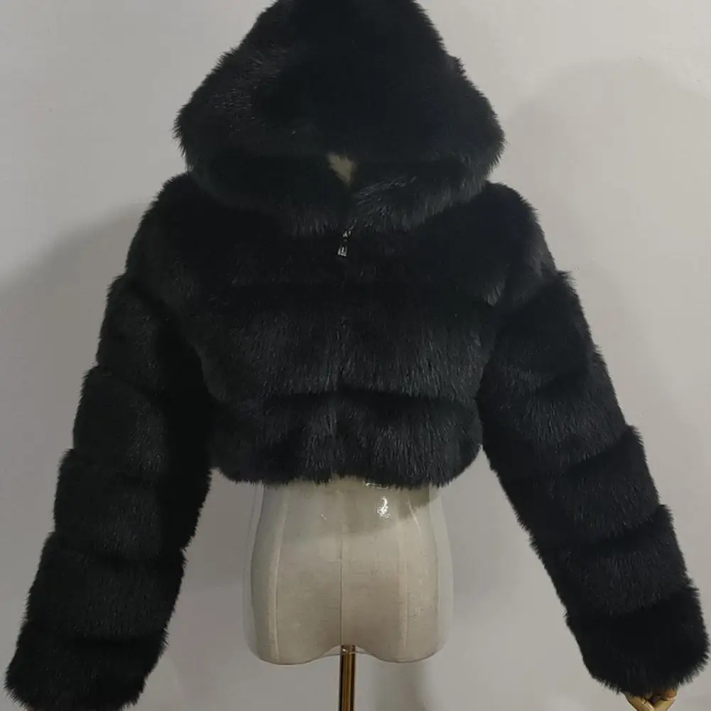 Las mujeres de la Moda de Invierno de Piel Sintética Recortada de la Capa Esponjosa Zip con Capucha Cálida Chaqueta Corta de la Moda chaqueta de abrigo Ropa de Mujer Nuevo Estilo 1