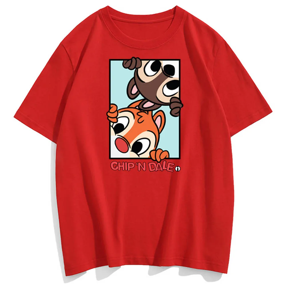 Disney T-Shirt de Moda Chip 'n Dale Ardilla de dibujos animados de Impresión de la Carta de las Parejas Unisex, las Mujeres T-Shirt O-Cuello de Manga Corta Tops 9 Colores 1