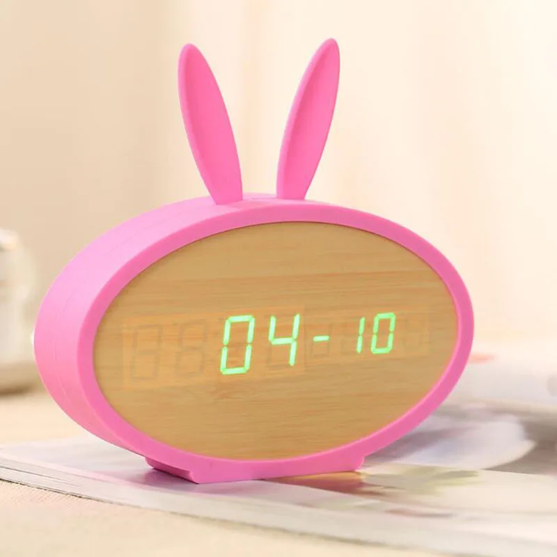 Reloj despertador Digital Lindo Divertido Chirld/de la muchacha de Madera DIY Reloj Led con Temperatura de la Habitación de los Niños 1