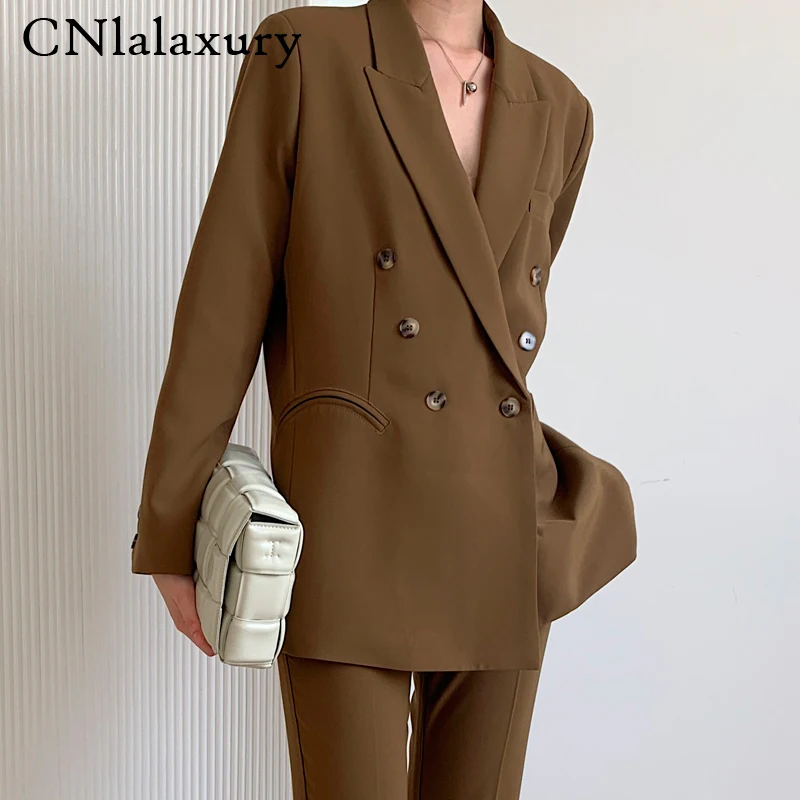 CNlalaxury Suelta Prendas de vestir exteriores de las Mujeres Traje de Chaqueta de Otoño Blazers de Mujer Jacke 2020 Elegantes y Chic Doble botonadura Mujer Blazer Femme 1