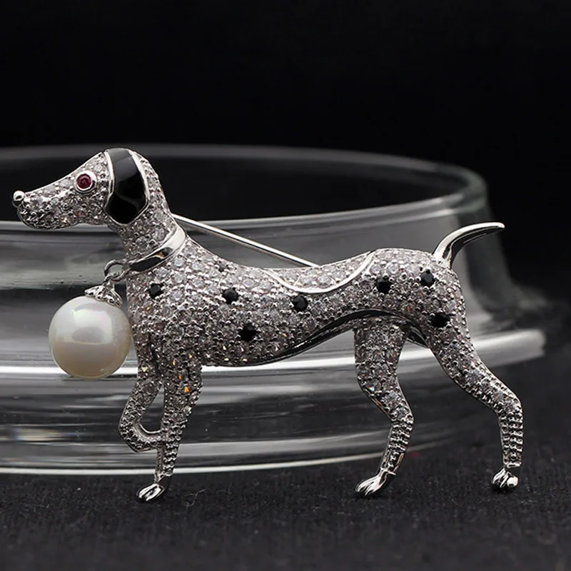 Zlxgirl marca de lujo de rodio de plata de color cúbicos circón perro de animal broches de joyería de los hombres regalos de parte de Chorro de Esmalte hiyab accesorio 1