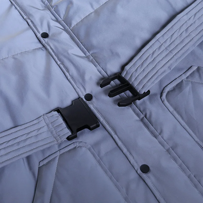 El invierno de las Mujeres chaleco Reflectante de Seguridad Gris de Algodón Acolchado Abrigo con Cinturón de Ajuste fino de la Cremallera a prueba de viento con Capucha Outwear de la Nueva Llegada 1