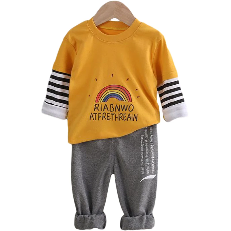 2020 Primavera Otoño Bebé Niños Niñas Ropa de los Niños capa de tejido de punto T-Shirt, Pantalones 3Pcs/juegos de los Niños de Algodón Prendas de Bebé Trajes de 0-5 AÑOS 1