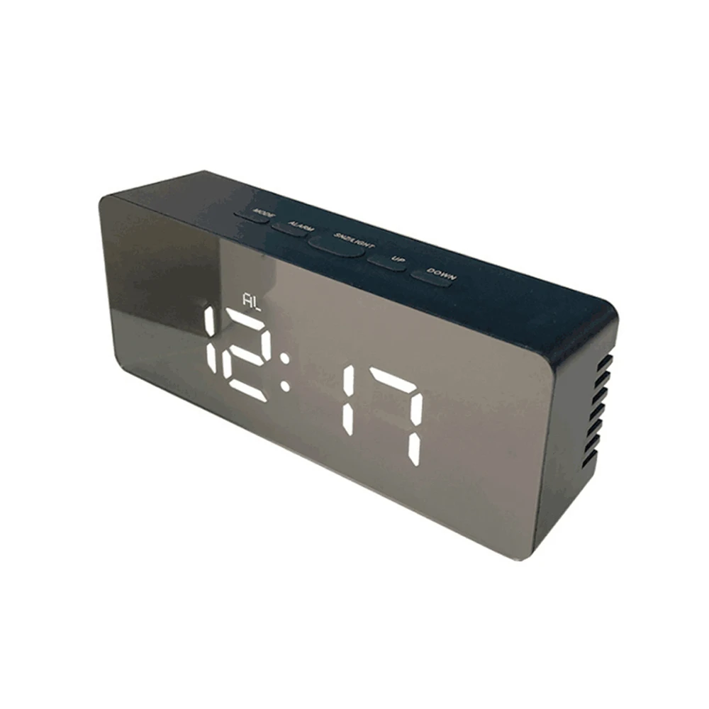 Espejo del Led de Alarma del Reloj Digital de Repetición de alarma Reloj de Mesa Con Termómetro USB Recargable Grande de la Visualización Electrónica Multifunción 1