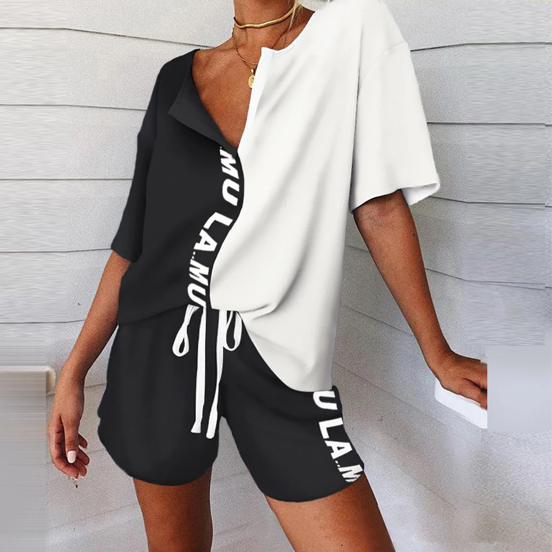 Las mujeres de Impresión de Conjunto de Pijama de Verano Tie-Dye 2 piezas del Conjunto de las Mujeres Chándal, Camiseta de Trajes de Mujer Casual Trajes de 2020 V-la parte Superior del cuello 1
