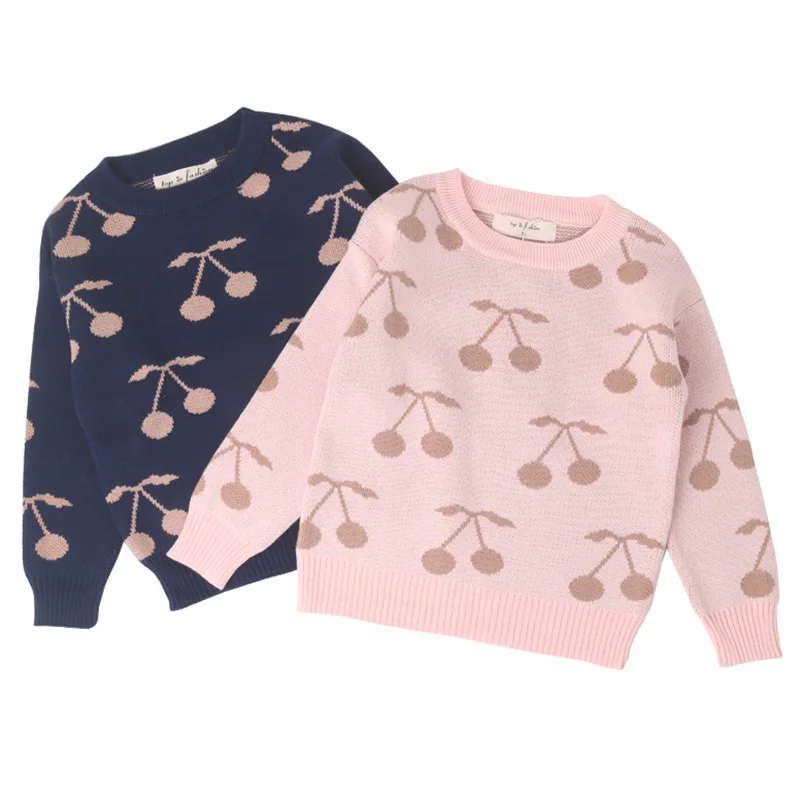 Nueva 2019 Primavera Otoño De Diseño Del Nuevo Bebé Niñas Niños Suéter Patrón De La Cereza Dulce A Los Niños Tops Niñas Niños Suéter 1