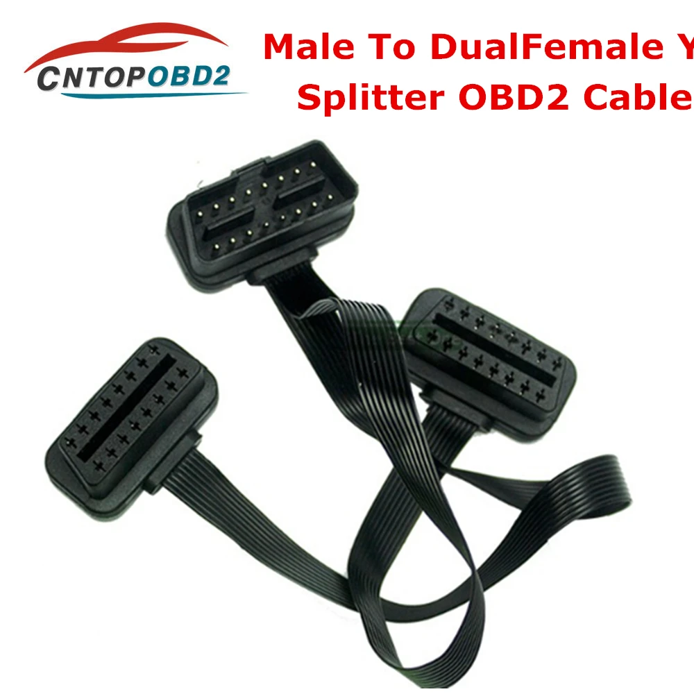 Más barato OBD2 de 16 Pines Cable Planas y Delgadas Como Fideos ELM327 Macho A doble Femenino Y Divisor de la Extensión del Codo OBD Diagnosticar Conector 1
