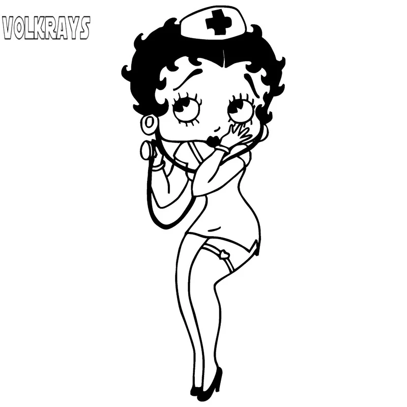 Volkrays de dibujos animados etiqueta Engomada del Coche de Betty Boop Enfermera Accesorios Reflectantes, protector solar Impermeable Calcomanía de Vinilo Negro/Blanco,17 cm*6cm 1