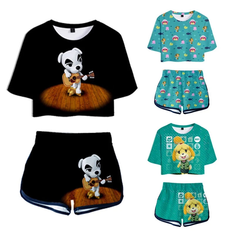 Caliente Juego de Cruce de Anime Animal Trajes Cosplay T-shirt, pantalones cortos Camisetas de Verano de las Niñas de las Mujeres de Manga Corta pantalones Cortos de Deporte de Ejecución Establecido 1