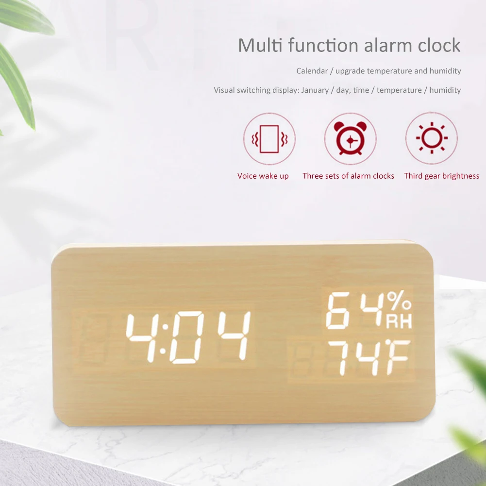 Bloque de madera de LED Digital Reloj de la Noche, las Luces Inteligentes Ajustable de la Moda Multifunción Electrónico de Alarma, Relojes de Escritorio Relojes 1