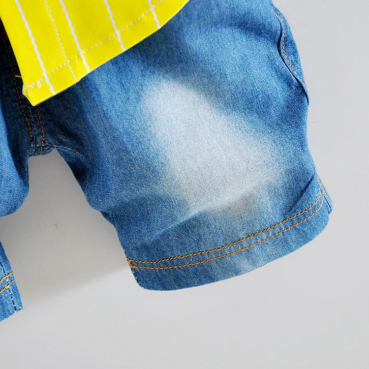 DIIMUU Niño de Moda de Verano de Ropa de Niños del Bebé Prendas de Ropa Muchacho de Niños Conjuntos de Ropa de Rayas Camisetas Tops Pantalones Trajes 1