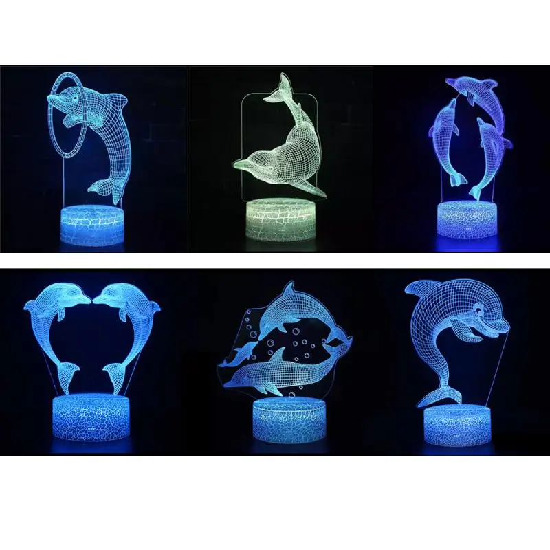Remoto/Control Táctil de los Delfines 3D Luz de Noche LED de Acrílico Lámpara de Escritorio de la Atmósfera de la Lámpara Niños de la Lámpara de la Mesita de Navidad Regalos de la Decoración del Hogar 1