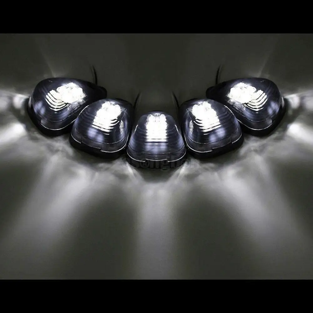 5x Techo de la Cabina Superior Marcador de 9 LEDs de funcionamiento Coche luces de la Lámpara Negro Ahumado de la Lente de los Bulbos de la Señal para Camión SUV 4x4 de la Sala de Led Accesorios 1