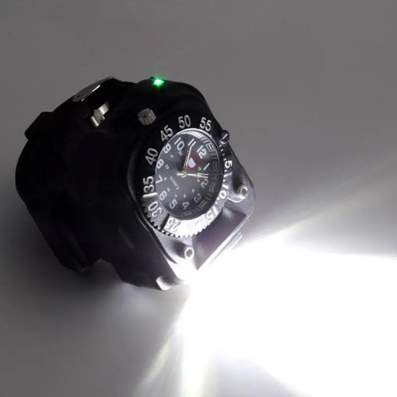 HiMISS in1 Super Brillante Reloj LED Linterna Antorcha Impermeable de las luces de la Brújula de Deportes al aire libre Recargable para Hombre Reloj de Pulsera 1