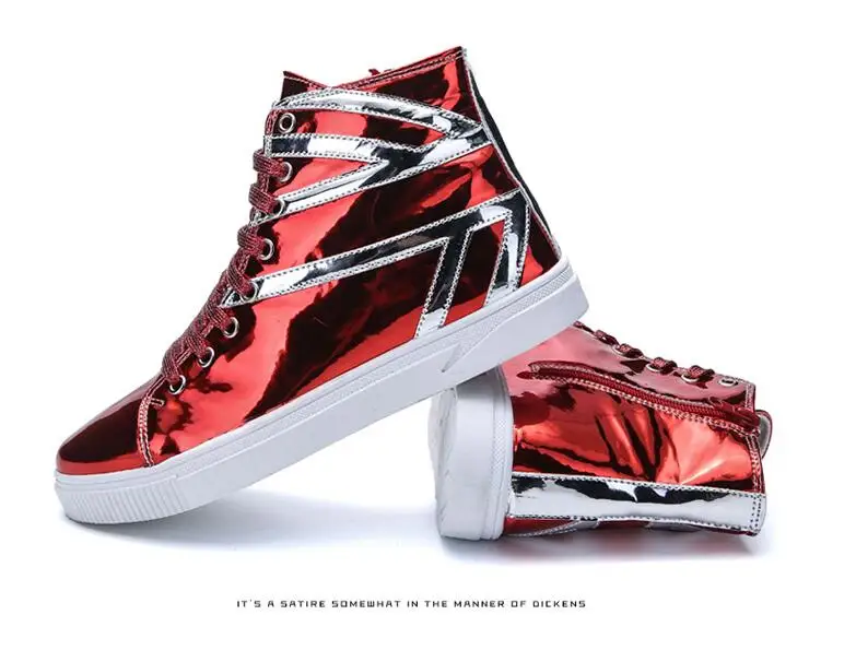 Nuevo de la Moda de Alta Superior Zapatos Casual Para Hombres de cuero de Patente zapatos de cordones para Hombre Casual Zapatos de los Hombres de Alta Superior Zapatos de Hip-hop zapatos 1