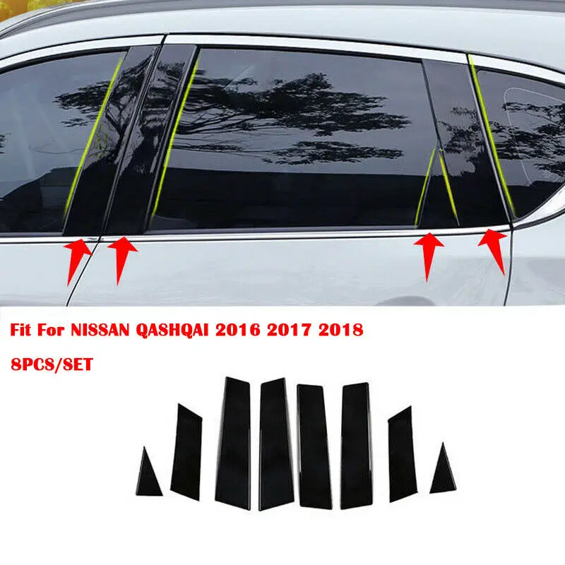 8pcs/Set Black Mirror Efecto de Ventana de Coche Pilar Puestos de la Cubierta de ajuste Para el Nissan Qashqai 2016-2018 jfs Medio de BC Columna de la etiqueta Engomada del Coche 1