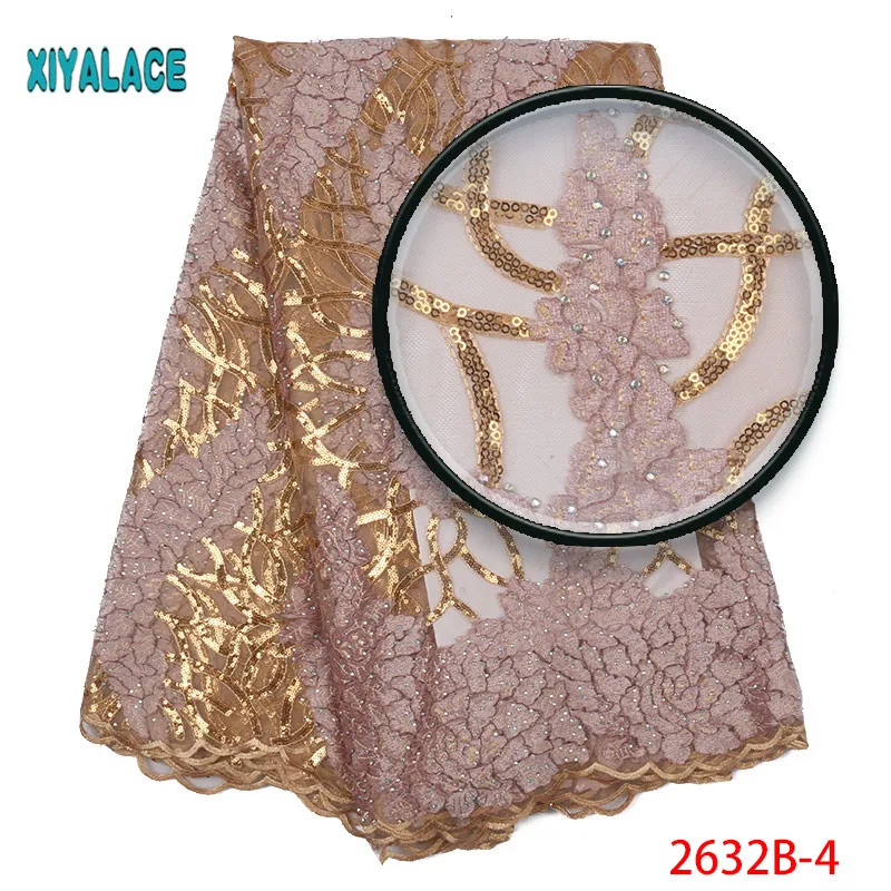 Última encaje de tul tejido de alta quaity lentejuelas de oro bordado de encaje de áfrica tela de encaje para áfrica francesa de la tela de encaje 2632b 1