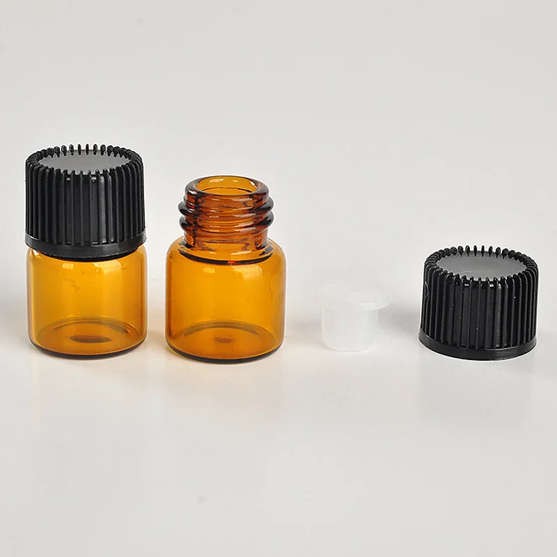 1ML 2ML de Vidrio Marrón Perfume de Viaje Botella de Aceite Esencial de Vacío Contenitori Frascos de Cosméticos de Cuidado Personal Frasco de Muestras 100pcs/lot 1