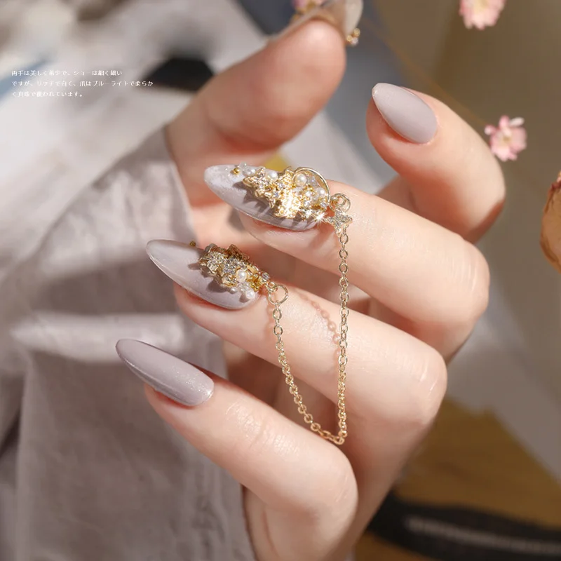 5pcs zircon de la aleación de decoración de Uñas de arte Delicado de Circón Anillo de Diamantes de la Cadena Colgante de Perlas de Arco de metal de uñas de arte de accesorios de uñas encanto 1