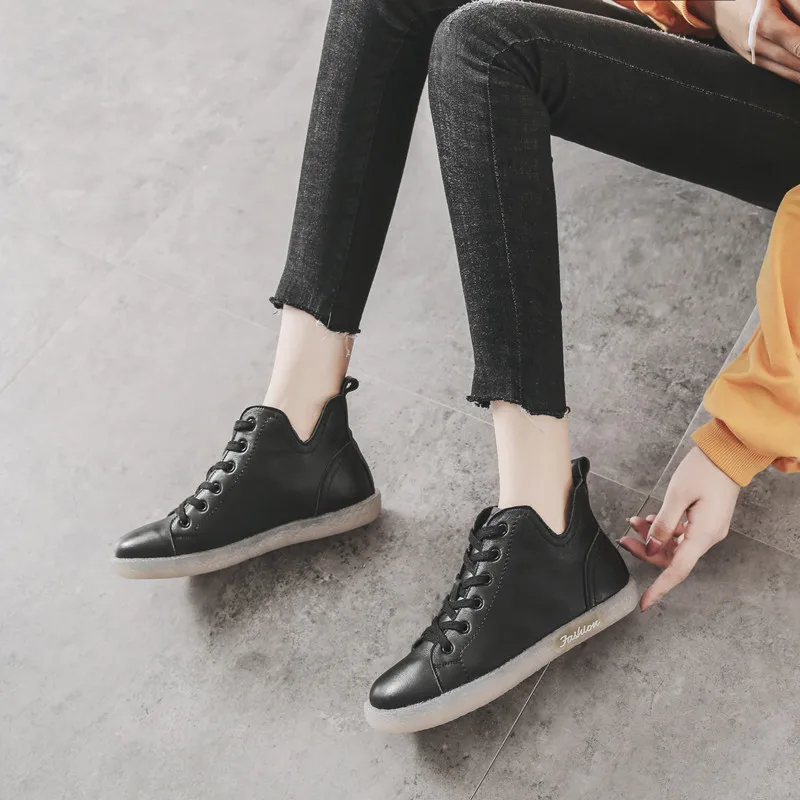 PEIPAH 2019 Otoño de Cuero Genuino de las Mujeres de Tobillo Botas Planas con Zapatillas de deporte Zapatos de cordones Mujer Chelsea Botas de Plataforma Botas Mujer 1