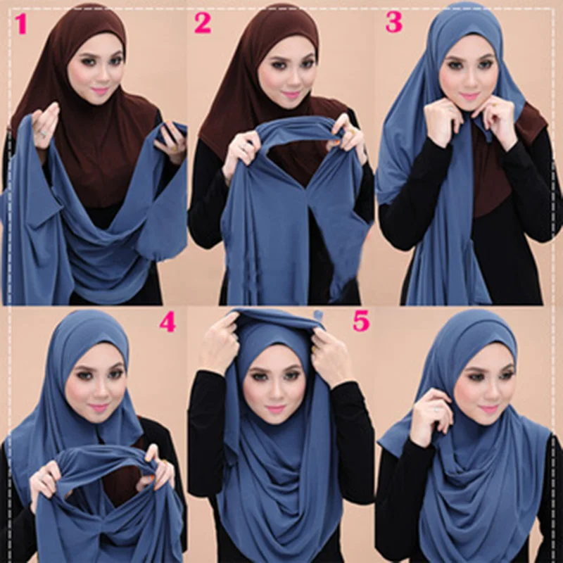 2020 Musulmán Doble Lazo de gasa hiyab bufanda femme musulman envolver la cabeza bufandas pañuelo islámico de malasia hiyab femenino foulard 1