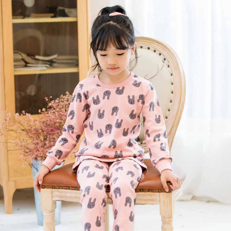 2019 Nuevo Algodón para Niños Conjuntos de Pijamas de Invierno Cálido de las Niñas de Bebé Ropa de Niños ropa de dormir de los Niños de la Historieta de Manga Larga Tops Pantalones 2Pcs 1