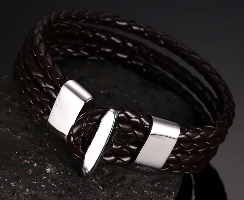 FNL LK4 brazalete de acero inoxidable venta caliente popular pulsera de hombre de acero único de cuero marrón material de la pulsera 18cm 1