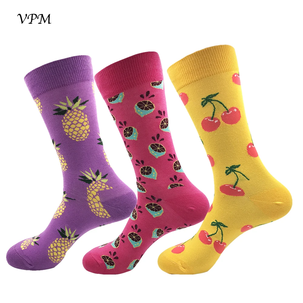 VPM de la CAJA de REGALO de la UE 38-44 Hombres y Mujeres Calcetines de colores Lindos Comida Divertida Fruta Harajuku Amante Vestido de Happy Socks (3 pares / lot ) 1