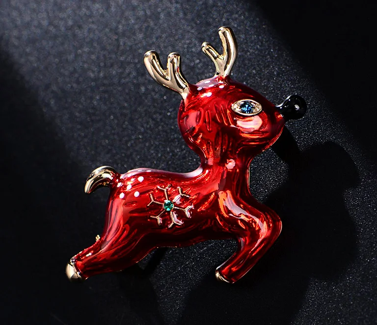 Zlxgirl joyas Blanco y Esmalte rojo ciervo broches de joyería para las mujeres de año nuevo regalos de oro bufanda patillas finas de Esmalte hiyab pines 1