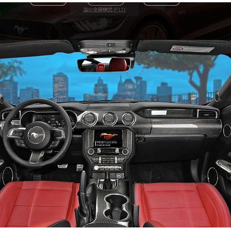 Real Fibra de Carbono, el Centro Multimedia de la Consola de Control Marco del Panel de la Cubierta de Recorte de Superposición para el Ford Mustang 2016 2017 2018 2019 1