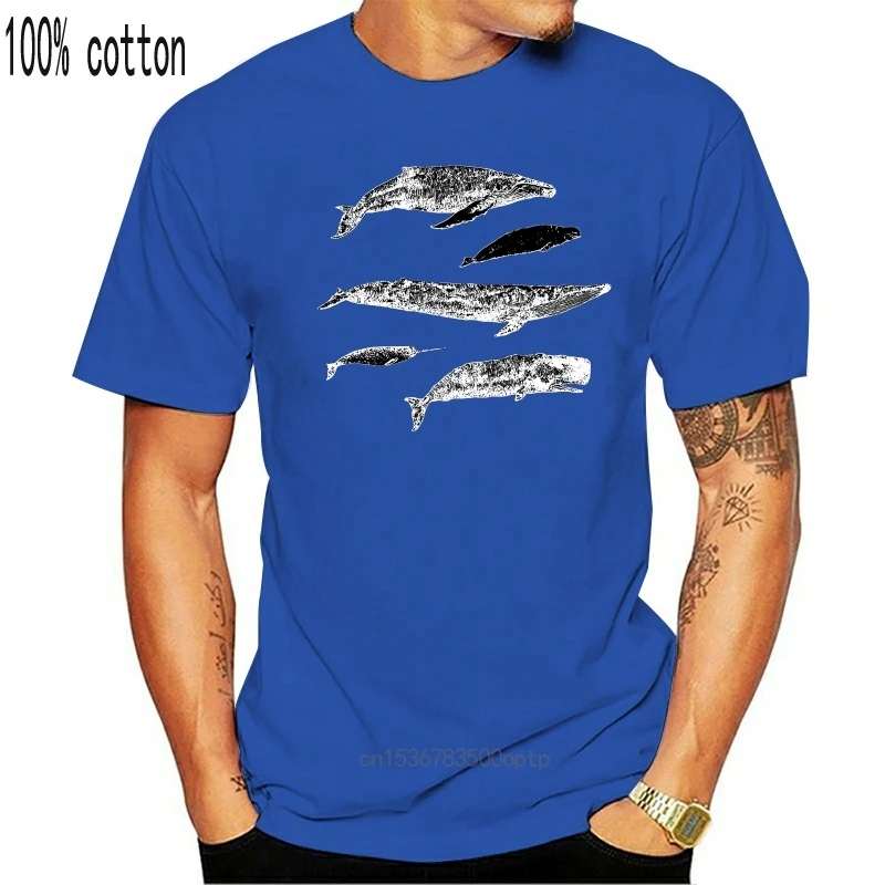 Las ballenas mano impreso en pantalla de descarga de negro de la mujer t-shirt camiseta de los hombres 1