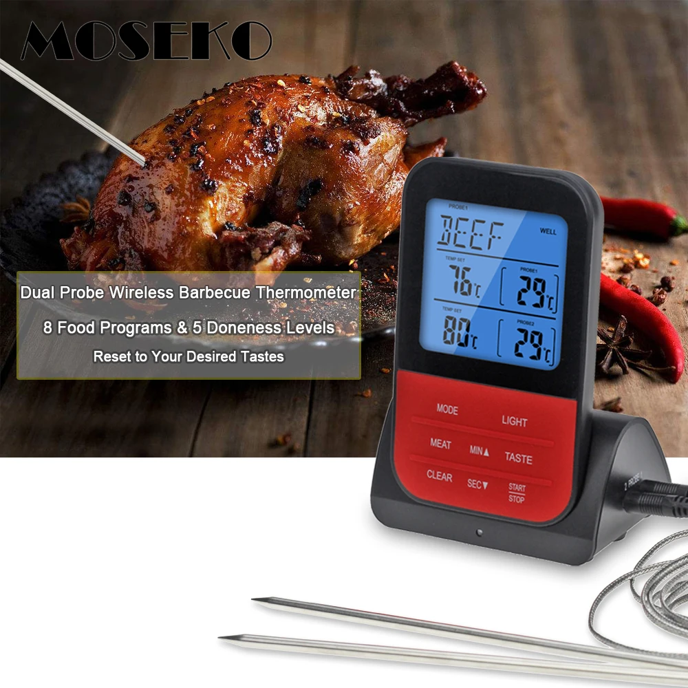 Digital Remoto Inalámbrico de BARBACOA Termómetro de Cocina para Comida de Carne Parrilla de Horno con Temporizador/Alarma de Temperatura Multifuncional 1