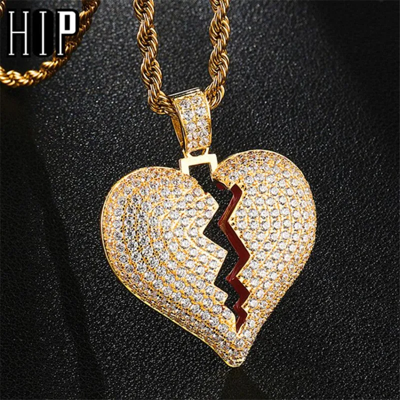 Hip Hop Helado Lleno De Diamantes De Imitación De La Cuerda De La Cadena De Corazón Romper Colgante & Collar Para Los Hombres De La Joyería De Dropshipping 1