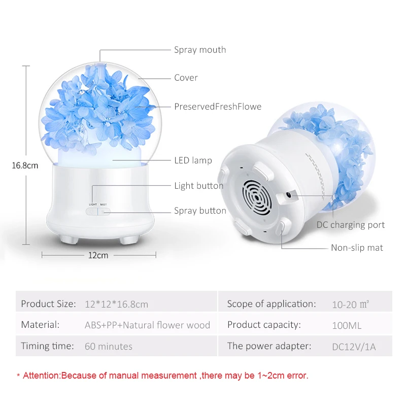 Humidificador de aire de Regalo Conservado de Flores Frescas Aceite Esencial de Aroma Difusor Ultrasónico con el Cambio de luz de la Noche Bellos Recuerdos 1