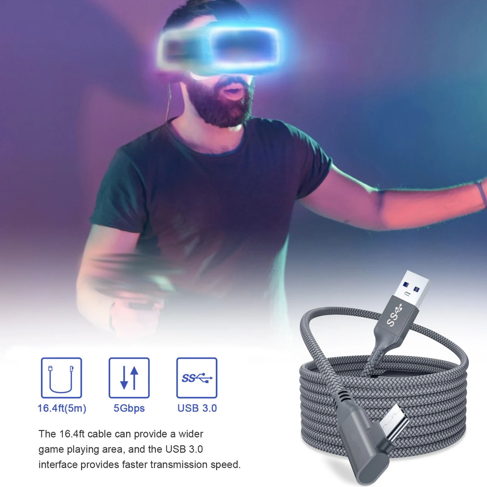 5M de la Línea de Datos Cable de Carga Para el Oculus Quest 2 Enlace VR Headset USB 3.0 Tipo C de Transferencia de Datos USB-A y Tipo-C Cable de VR Accesorios 1