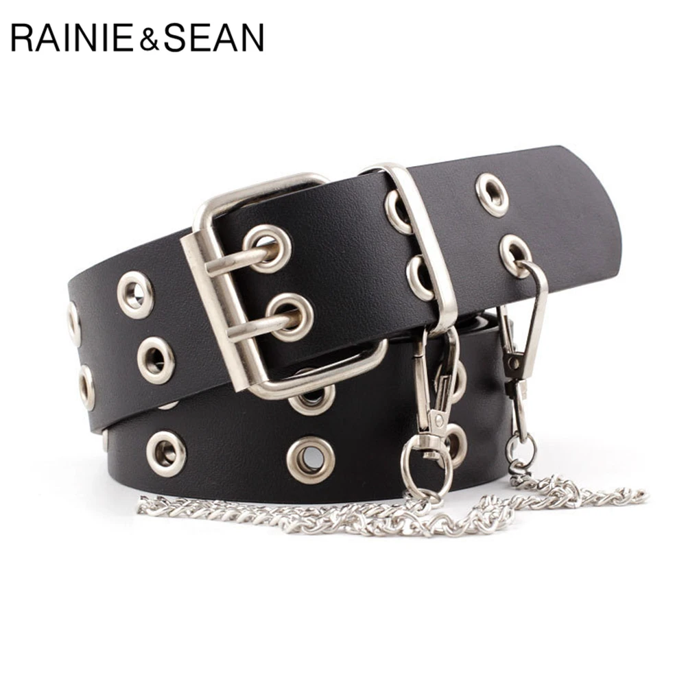 RAINIE SEAN de Punk Rock de los Cinturones de Cuero para Mujer Negro Cadena del Café Femenino Pin Hebilla de Cinturón de Streetwear Cinturón Cinto 107cm 1