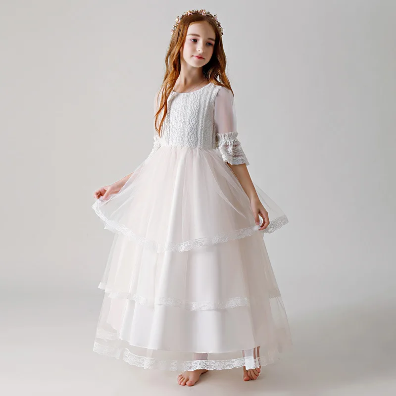 2020 Niñas Vestido Blanco Elegante Dama de honor de Niños Vestidos Para las Niñas de los Niños de Alta-final de la Tarde Vestido de Novia de Princesa 2
