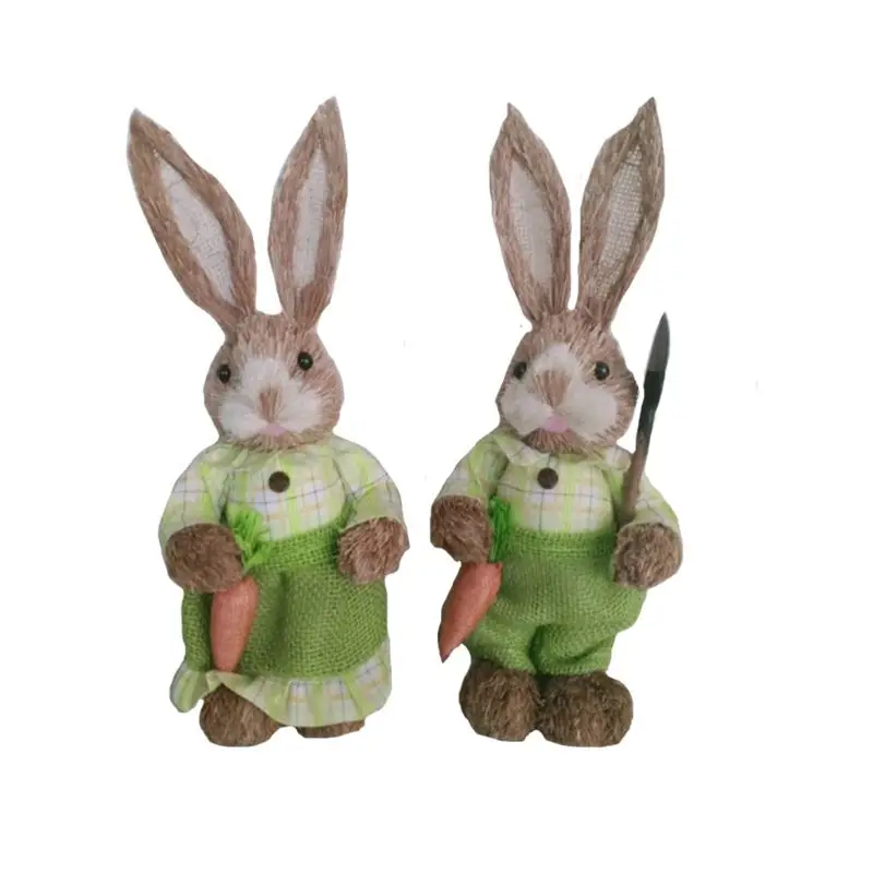 Lindo Paja Conejo de Conejito de Pascua Decoraciones de la Casa de Vacaciones de la Boda del Jardín Adorno M68E 2