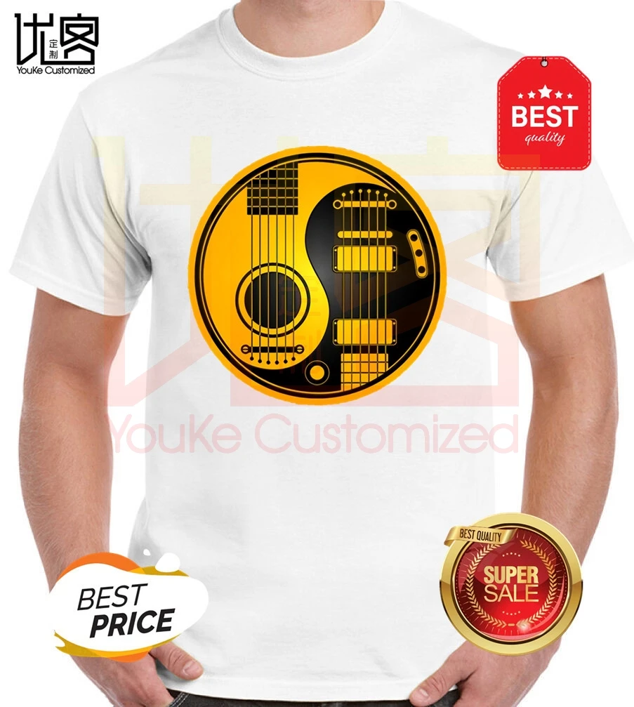 Amarillo Y Negro T-Shirt Para Hombre Guitarras Acústicas De Impresión Tops Camisetas 2