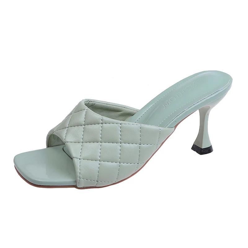 Las mujeres de las Bombas de la Armadura de Ocio Slip-on de la Oficina de zapatos de Tacón Alto 2021 Verano de las Señoras de Azul Dedo del pie Abierto de Cabeza Cuadrada Zapatillas Casual de Mujer Zapatos 2