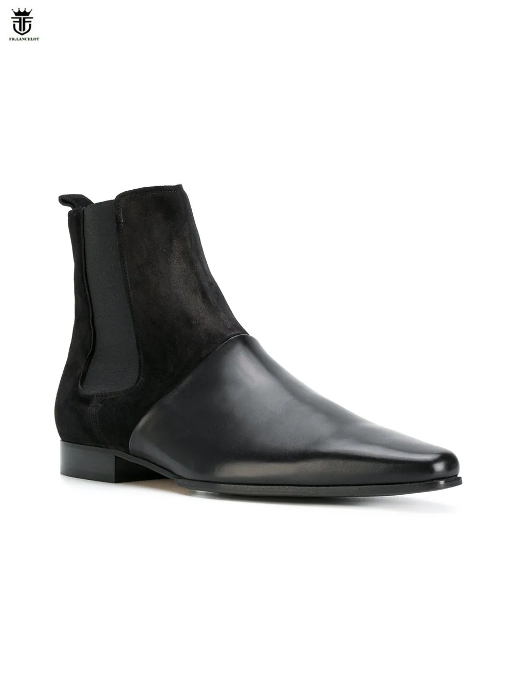 FR.LANCELOT 2020 nuevo color mezclado botas de los hombres de cuero genuino botas planas del talón de retazos de cuero botines de deslizamiento en los hombres de fiesta zapatos 2